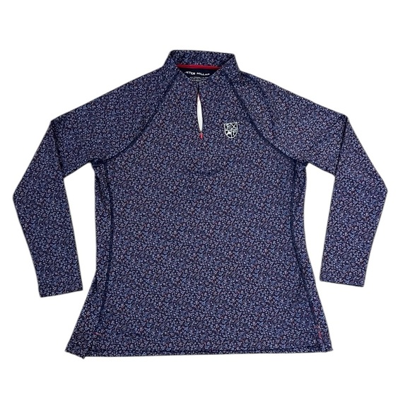 Peter Millar Long Sleeve 1/4 Zip Pullover UPF50+ Navy Blue Equestrian Polo Large - Picture 1 of 12